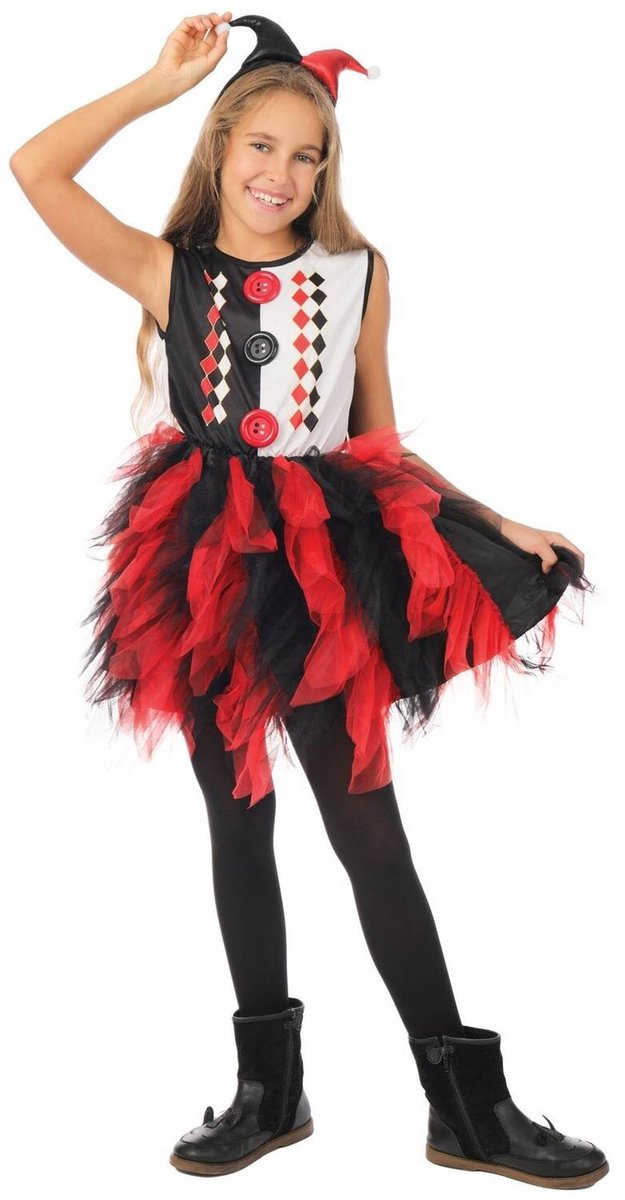 PTIT CLOWN - Harlekijnkostuum met zwarte en rode onderrok voor meisjes - 122/128 (7-9 jaar)