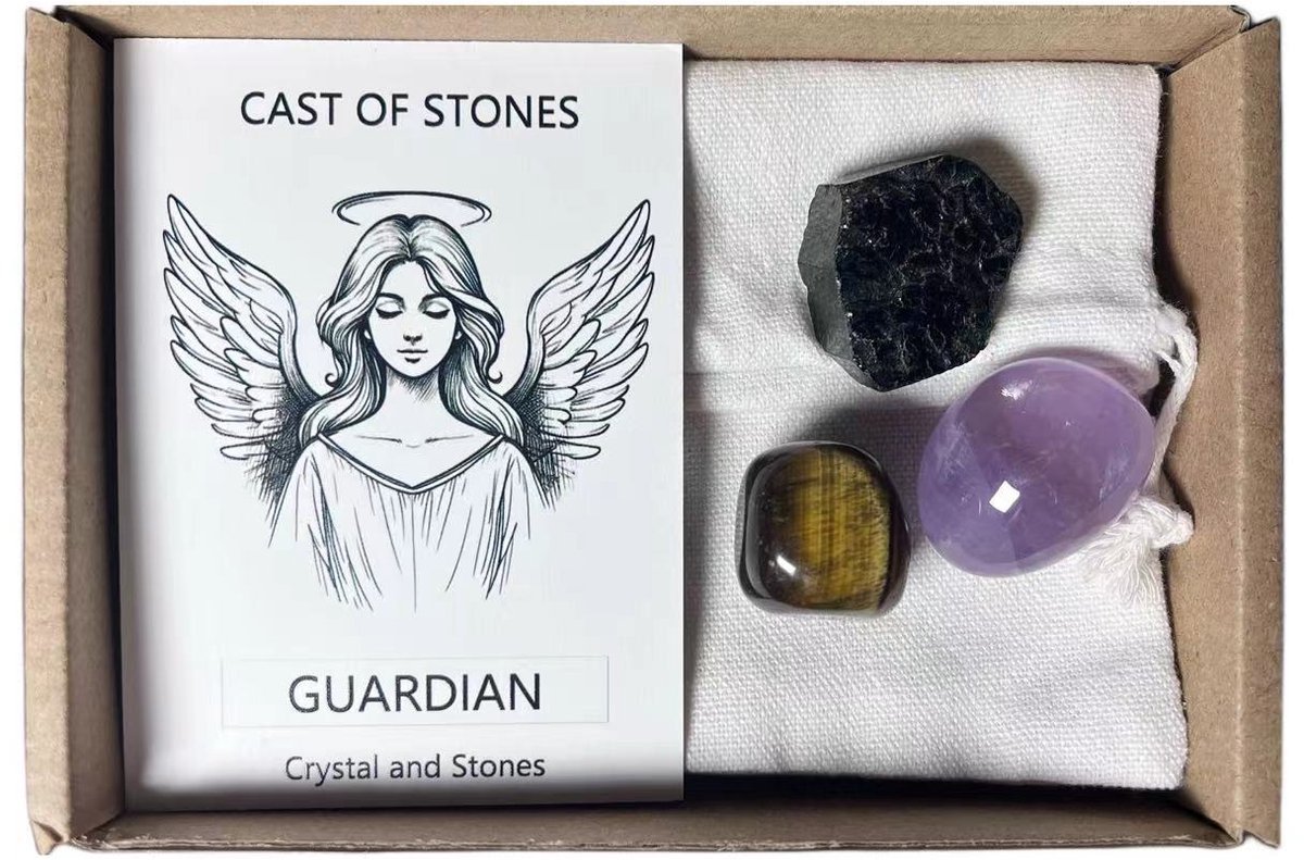 PULUZ 1 Set - Natuurlijke Kristal Trommelstenen Set - Bescherming Energie Kaart Healing Stenen Kit Met Angeliet Tijgeroog En Zwarte Toermalijn - Spirituele Verzorging