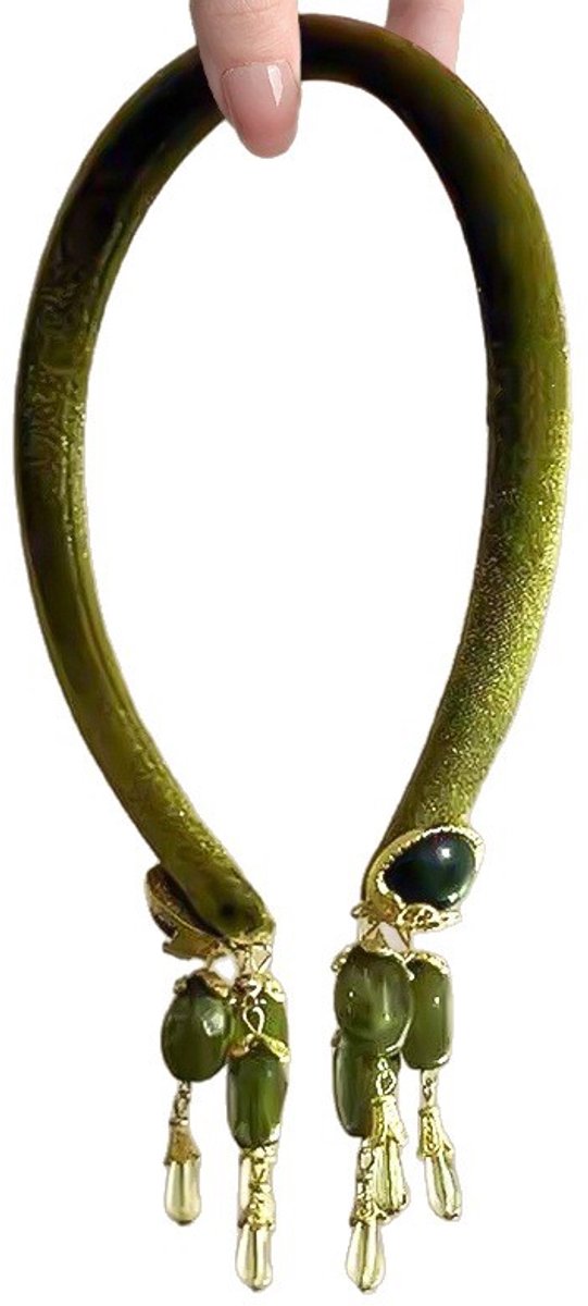 PULUZ 1 Stuk Groene Franje Fluweel Haarband - Retro Chinese Stijl Hoofddecoratie - Zijdeachtig Fluweelen Haar Accessoire