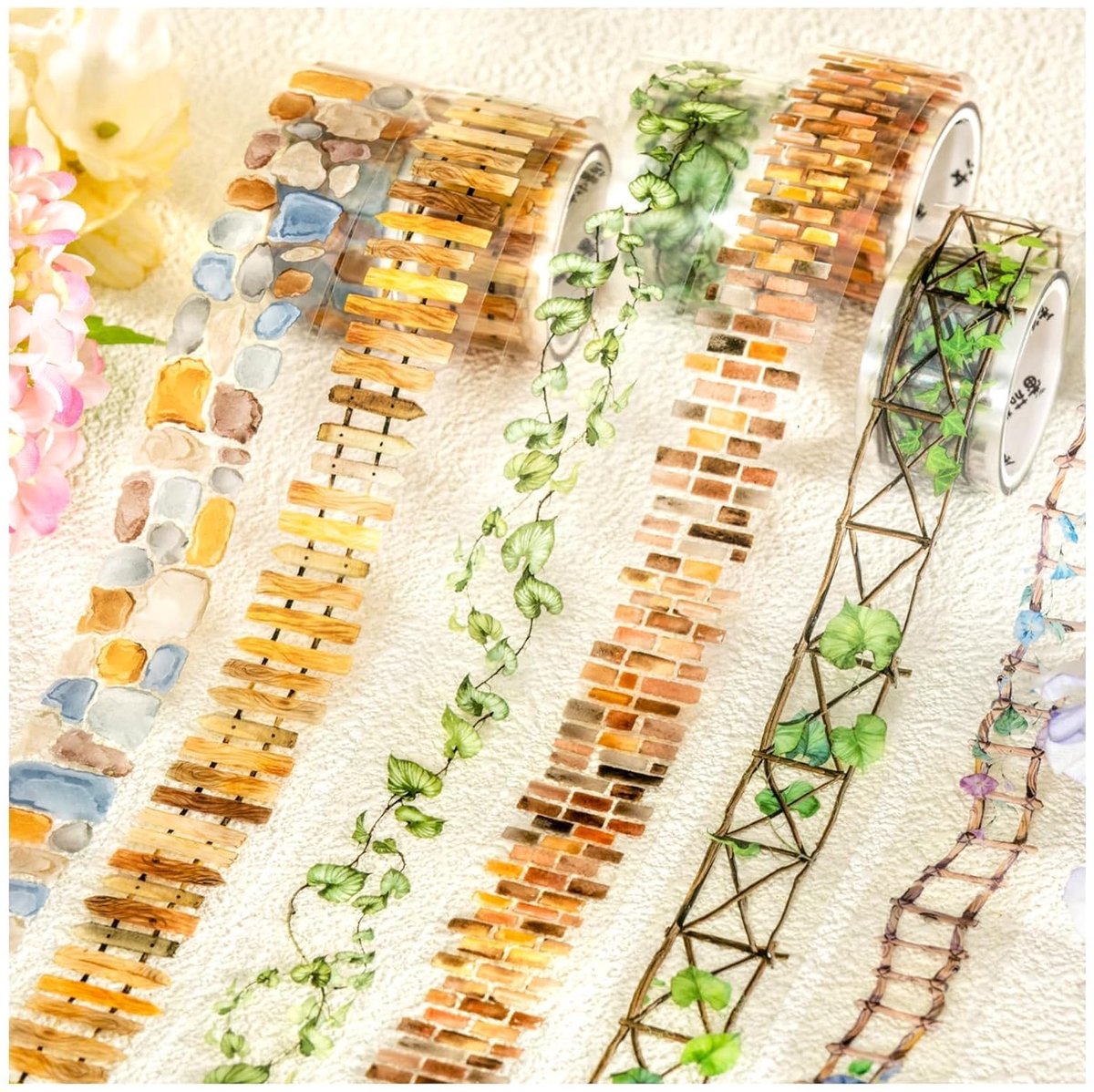   6 rollen PET-tape, prachtige gardenthema-serie Washi Tape voor scrapbook, junk journal, bullet journal, doe-het-zelf ambachten (tuin)