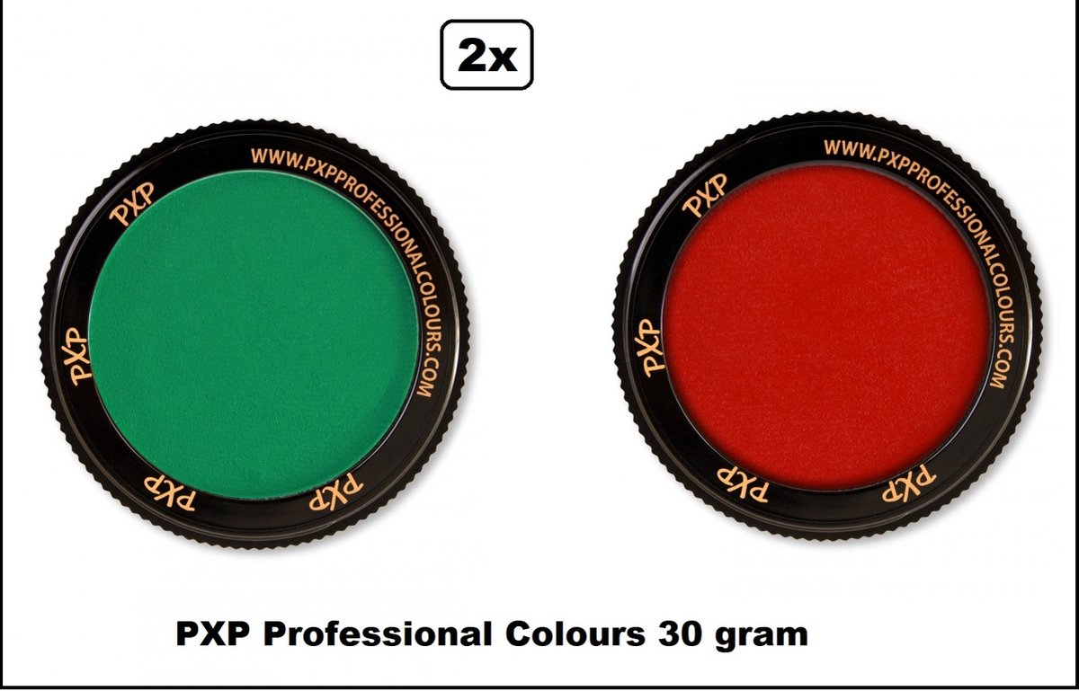 2x Set PXP Professional Colours schmink groen en rood 30 gram - Schminken verjaardag feest festival thema feest