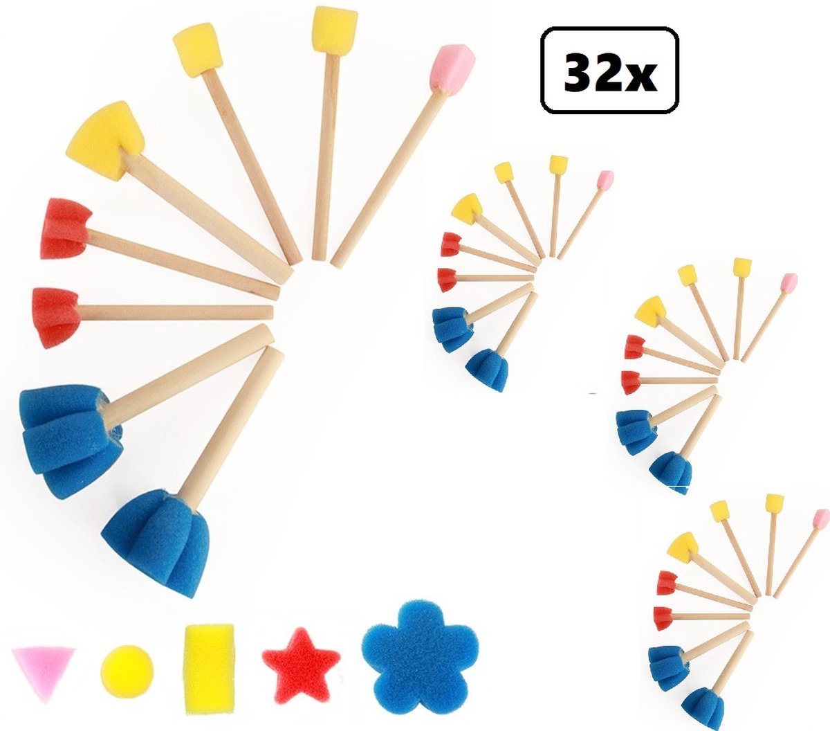 32x Figuursponsjes 8 assortie -   Figuur sponsjes - Thema feest festival party schmink