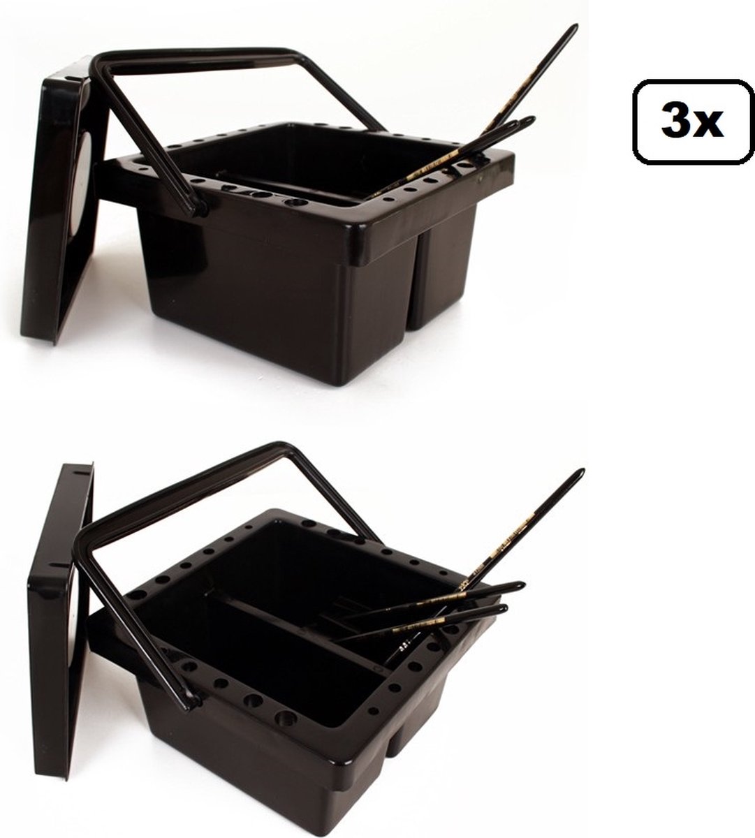 3x Schmink penselen reinigingsbakje zwart - penseel reiniging thema feest festival