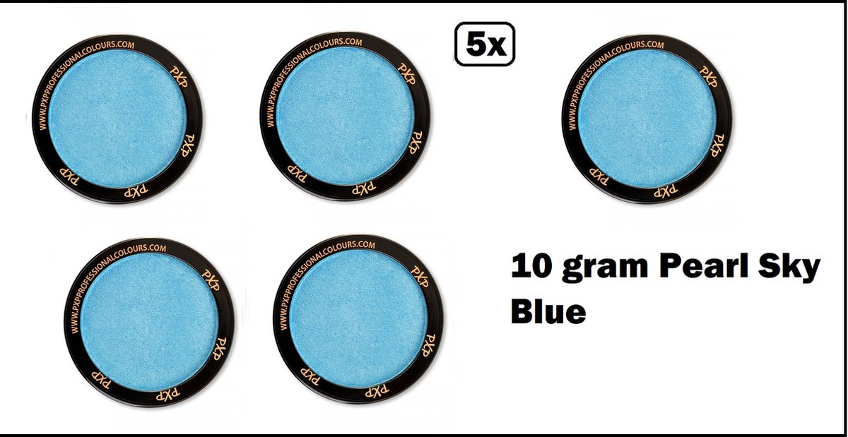 5x PXP Professional Colours 10 gram Pearl Sky Blue - Schmink blauw festival thema feest party fun