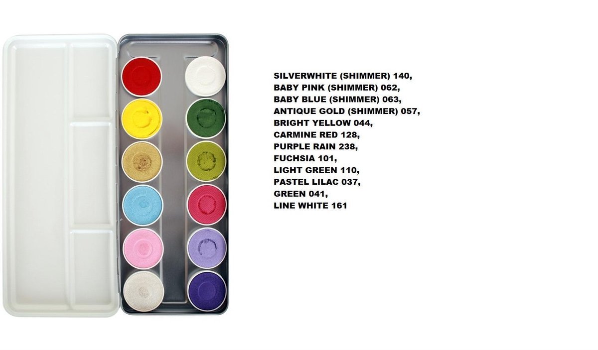 Superstar Face & Bodypaint palet Botanical Aqua 12 kleuren (12x5gr) - schmink pallet superstar festival thema feest