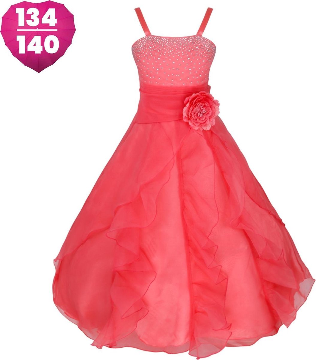 Communie/Bruidsmeisjes Jurk - Bruidsjurk/Feestjurk - Alya - Rood - Maat 134/140