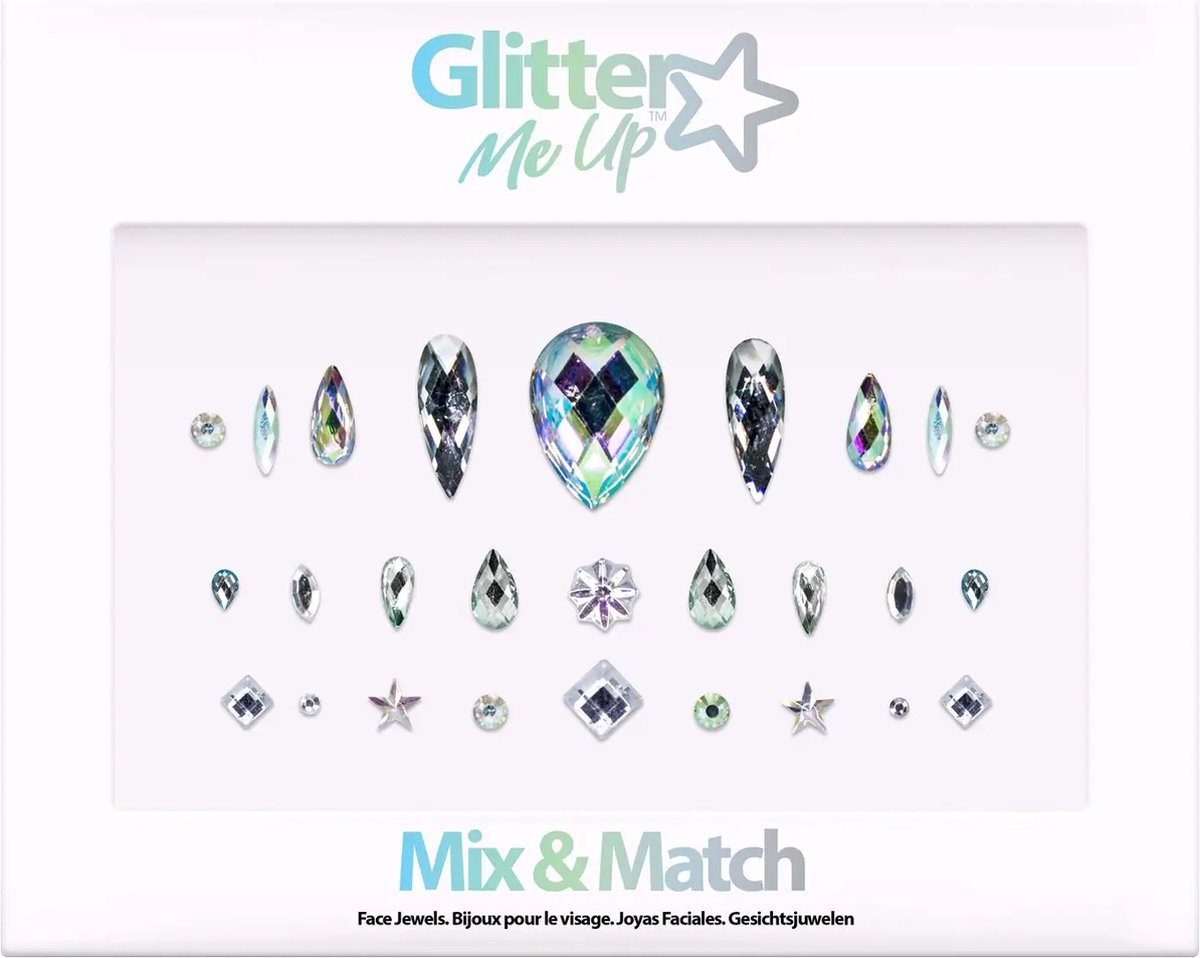 PaintGlow - Face jewels - Gezichtsteentjes - Gezicht diamanten - Glitter - Festivals - Feestjes - Evenementen - Festival accessoires - Multicolor - Glitz Mix & Match
