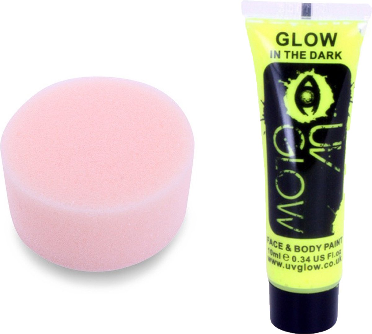 Paintglow Carnaval schmink setje - fluor geel met sponsje - Glow in the Dark - 10 ml - kind/volwassenen - Geeft licht in het donker