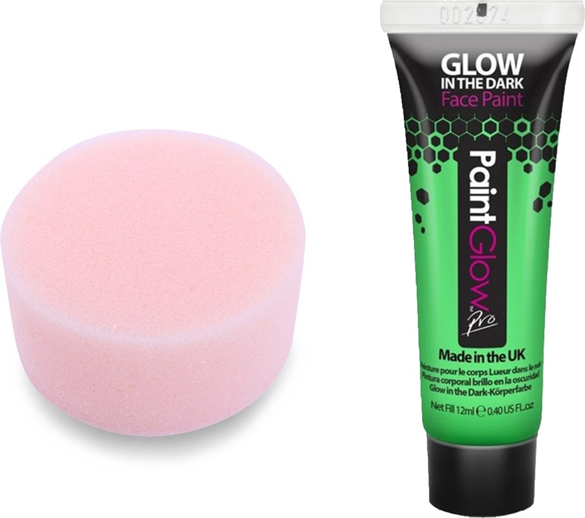 Paintglow Carnaval schmink setje - fluor groen met sponsje - Glow in the Dark - 10 ml - kind/volwassenen - Geeft licht in het donker