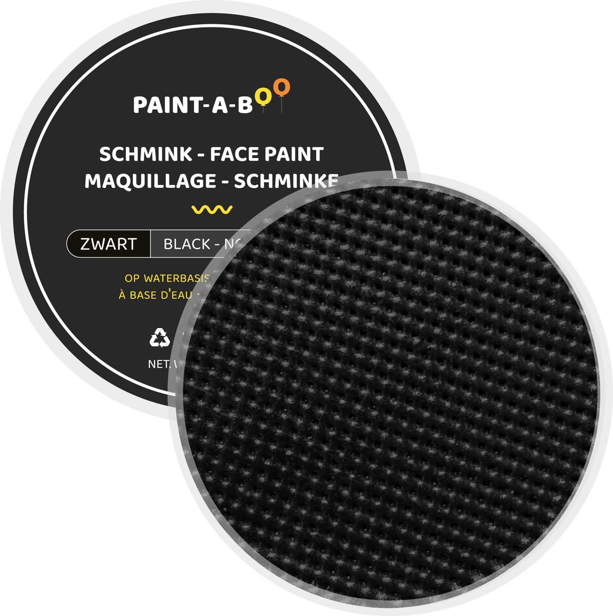 Paintaboo Schminkset Kinderen op Waterbasis – Met 30 Voorbeelden - Zwarte Schmink Voor 40 Gezichten – Incl. Spons – 40 gram - Sinterklaas