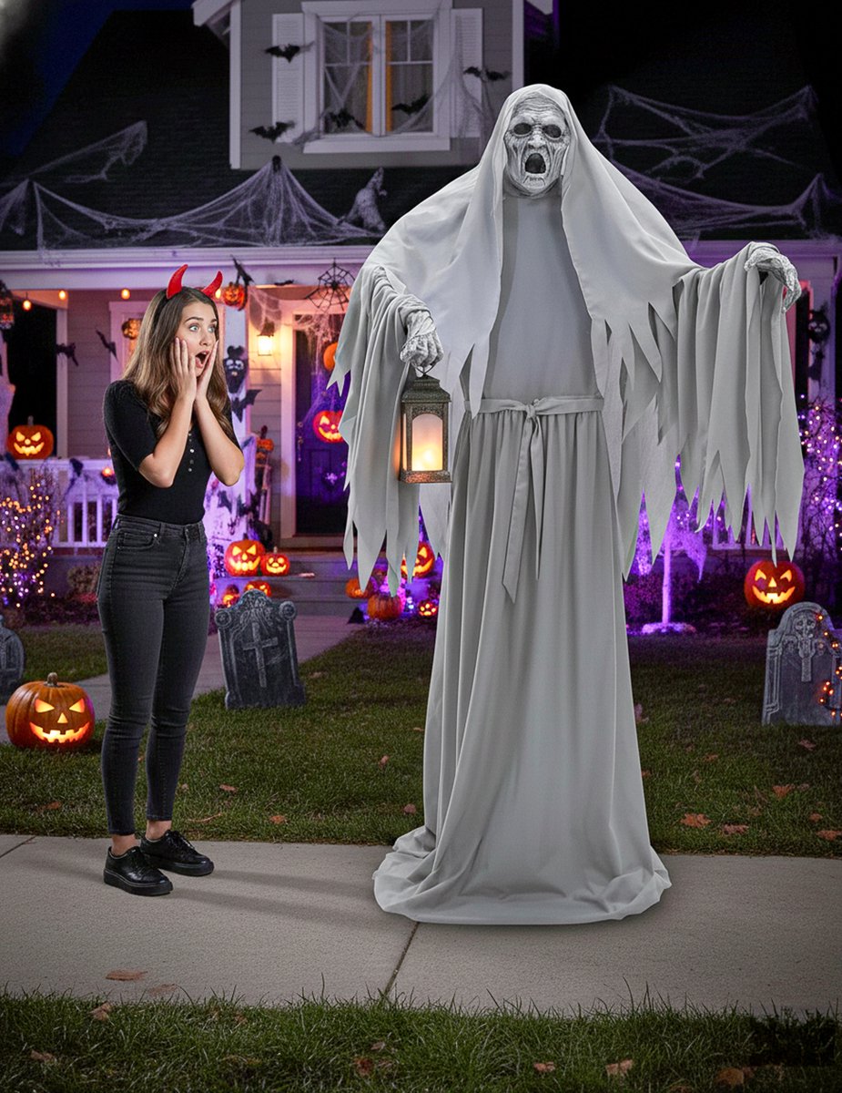 PALMER AGENCIES LTD - Geanimeerde zwevende spookdecoratie met geluid en lichtlantaarn 2,15 m