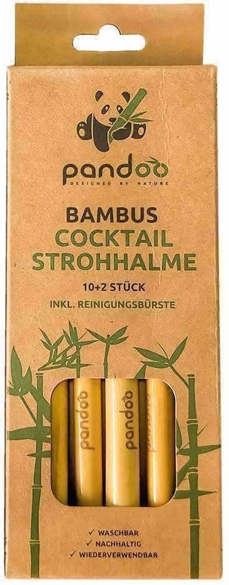 Pandoo Bamboe Cocktailrietjes - 12 stuks - Herbruikbare Rietjes - Milieuvriendelijk - Uniek Design - Plasticvrij Verpakt