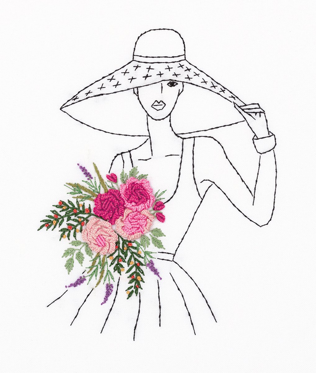 PANNA Lady with Hat - Borduurset - 15 x 18 cm - DIY pakket volwassenen