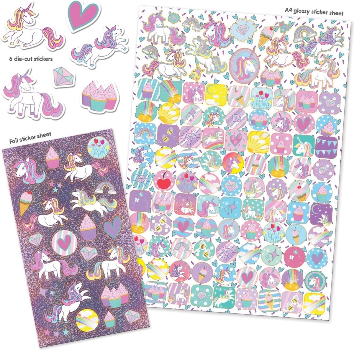 Unicorn - A4 Unicorn Stickers - Stickervellen - Groot formaat stickers - Unicorn speelgoed - Stickers voor kinderen - Knutselen meisjes - Beloningsstickers - Knutselen - Eenhoorn - 150 stickers