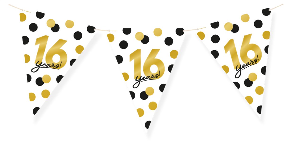 16 Jaar Verjaardag Vlaggetjes Versiering - Feest Versiering - Vlaggenlijn - Man & Vrouw - Confetti Goud