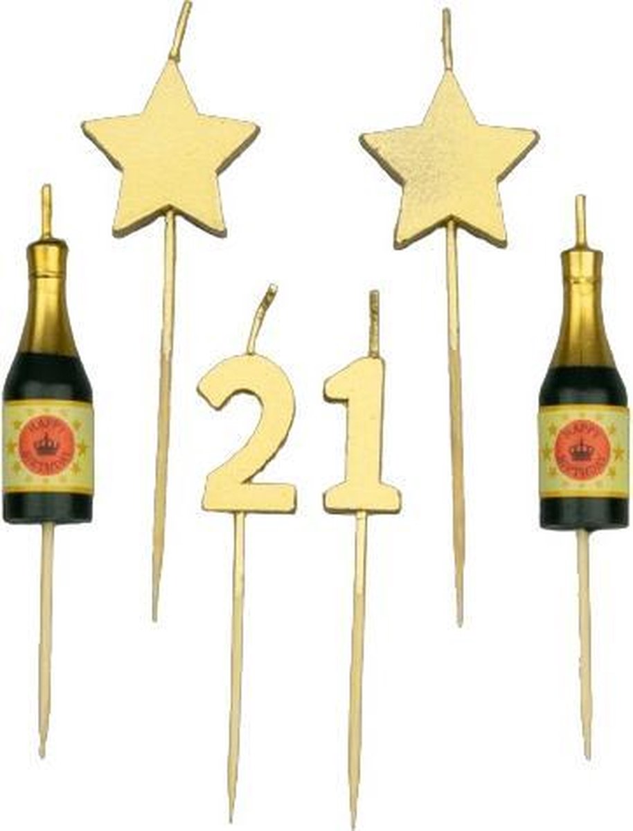 Paper Dreams Taartkaarsjes 21 Jaar Wax/hout Goud 6 Stuks