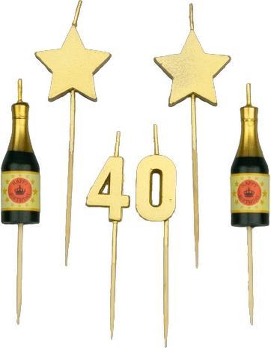 Paper Dreams Taartkaarsjes 40 Jaar Wax/hout Goud 6 Stuks