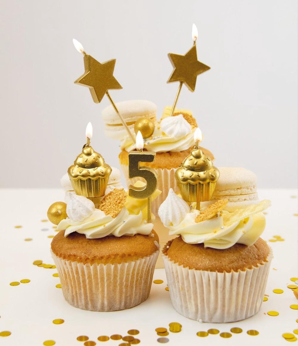 Paper Dreams Taartkaarsjes 5 Jaar Wax/hout Goud 5 Stuks