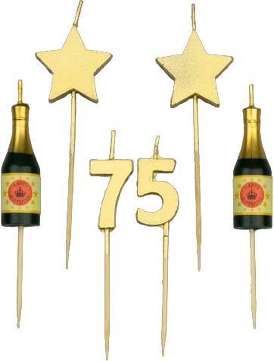 Paper Dreams Taartkaarsjes 75 Jaar Wax/hout Goud 6 Stuks