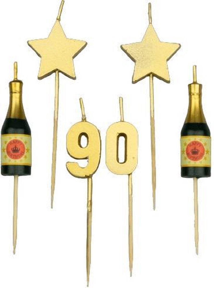 Paper Dreams Taartkaarsjes 90 Jaar Wax/hout Goud 6 Stuks