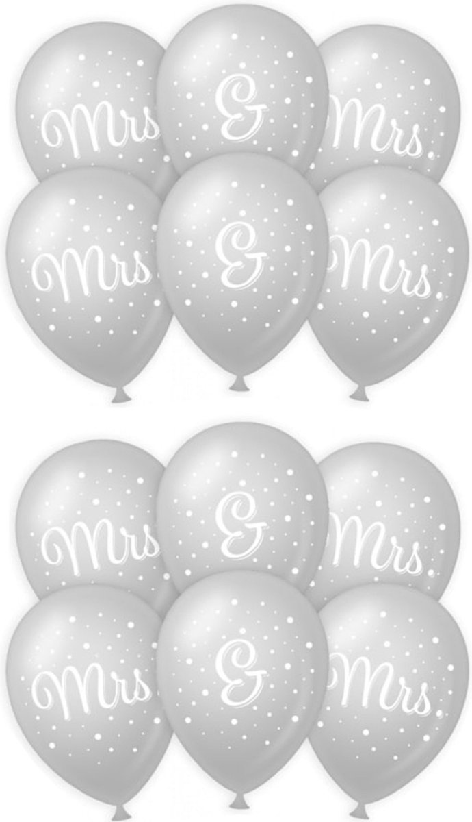 Paperdreams Ballonnen - Mrs. & Mrs. huwelijks feest - 18x stuks - zilver/wit - 30 cm