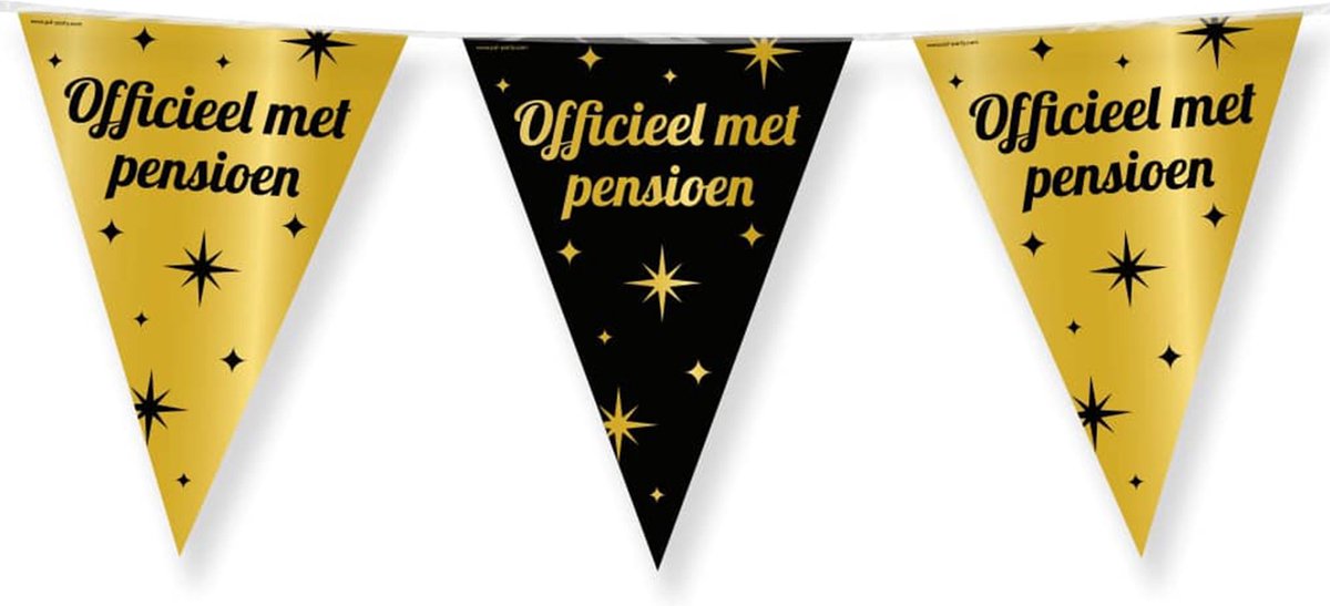 Paperdreams Vlaggenlijn - luxe pensioen feest/party - 10m - goud/zwart - folie