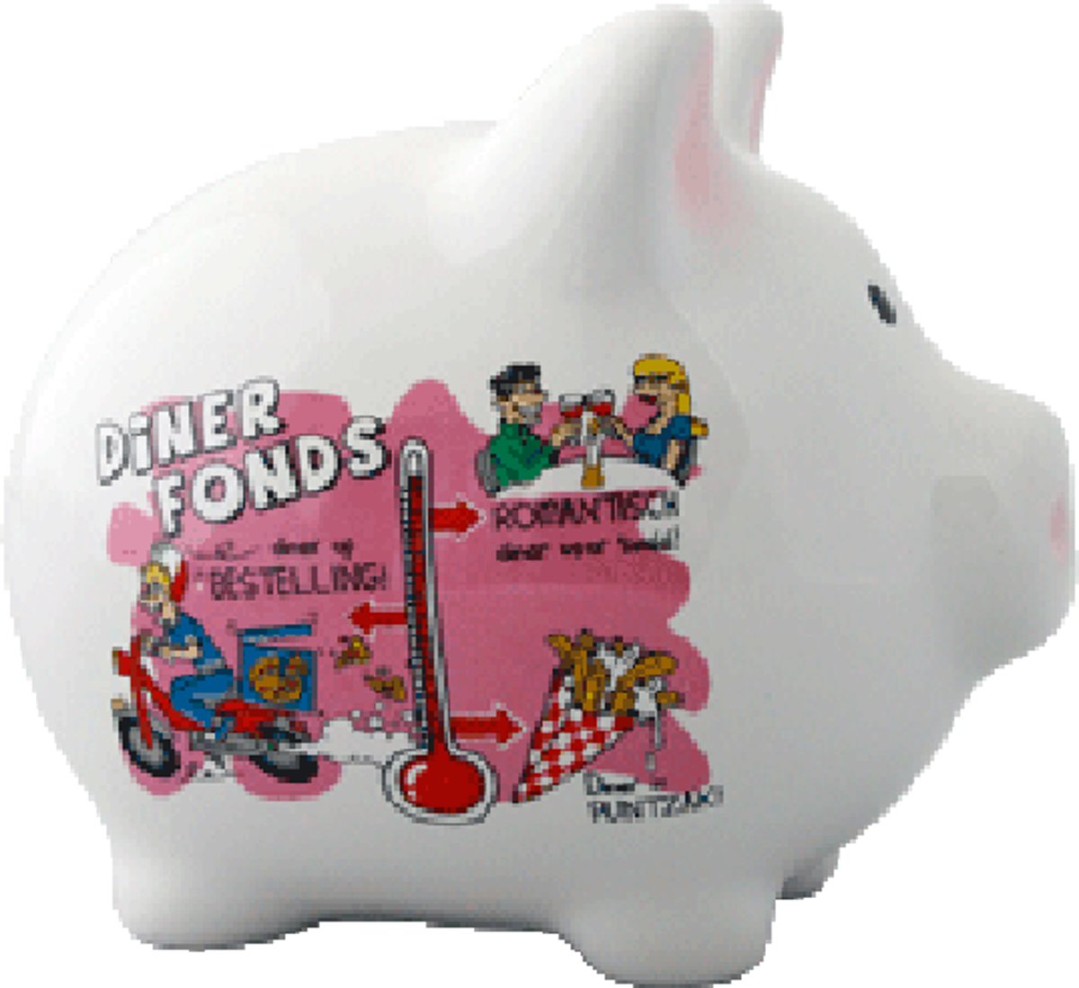 Spaarvarken Dinerfonds. 11 x 12 x 10 cm