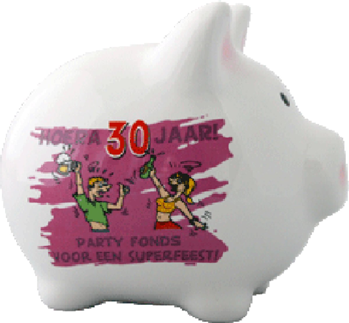 Spaarvarken Hoera 30 jaar. 11 x 12 x 10 cm