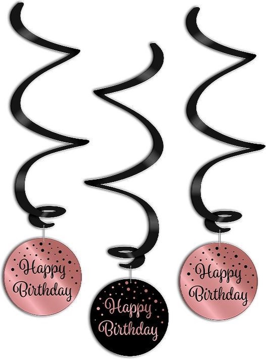 Swirls Rose Gold / Zwart Happy Birthday