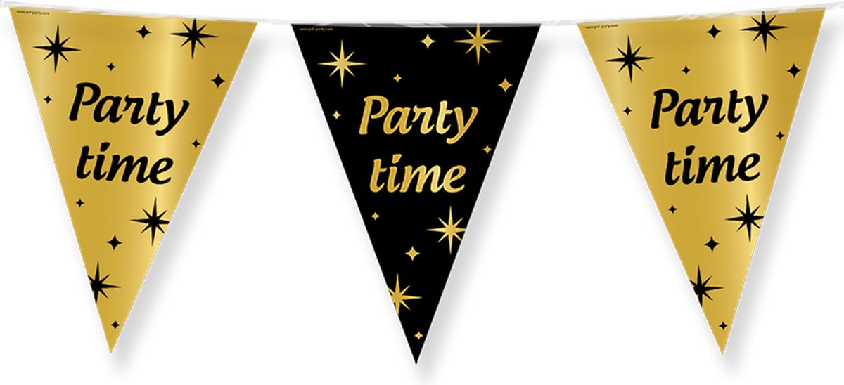Vlaggenlijn Gold/Black Party time (10 meter)