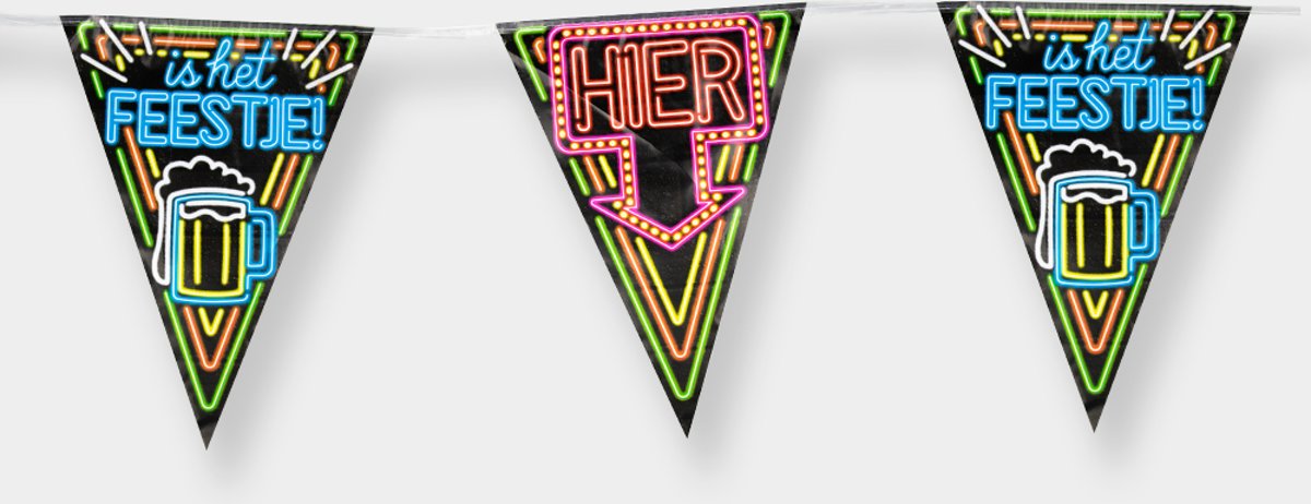 Vlaggenlijn Neon Hier is het feestje 10meter