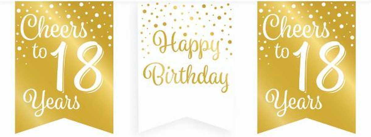 Vlaggetjesslinger - 18 jaar - wit en goud