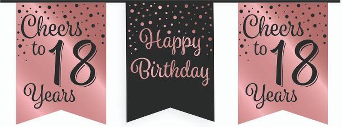 Vlaggetjesslinger - 18 jaar - zwart en rosé goud