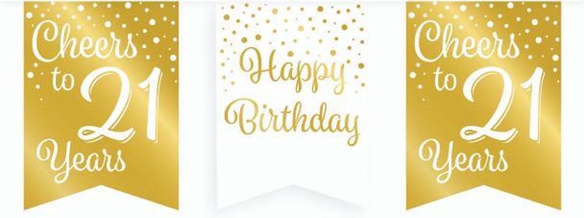Vlaggetjesslinger - 21 jaar - wit en goud