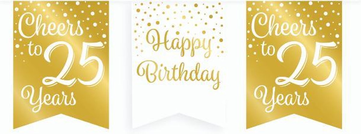 Vlaggetjesslinger - 25 jaar - wit en goud
