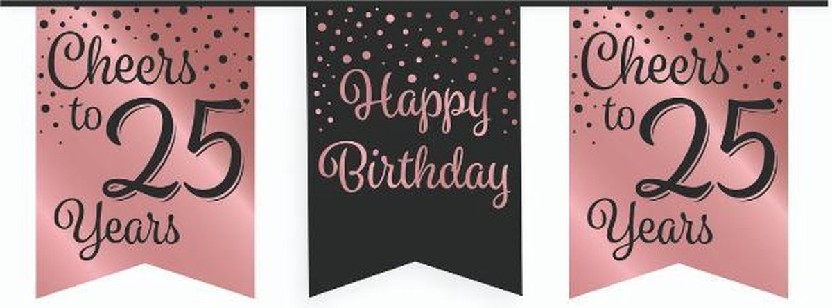 Vlaggetjesslinger - 25 jaar - zwart en rosé goud