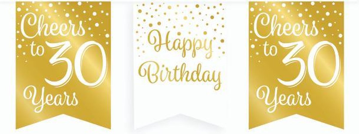 Vlaggetjesslinger - 30 jaar - wit en goud