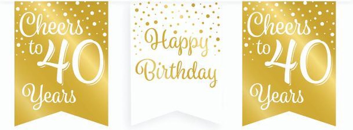 Vlaggetjesslinger - 40 jaar - wit en goud