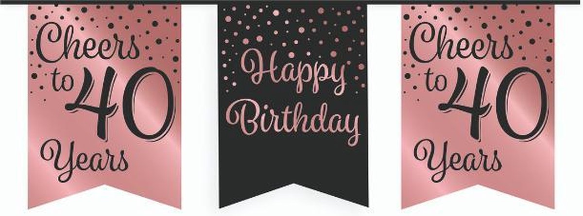 Vlaggetjesslinger - 40 jaar - zwart en rosé goud