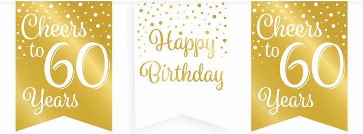 Vlaggetjesslinger - 60 jaar - wit en goud