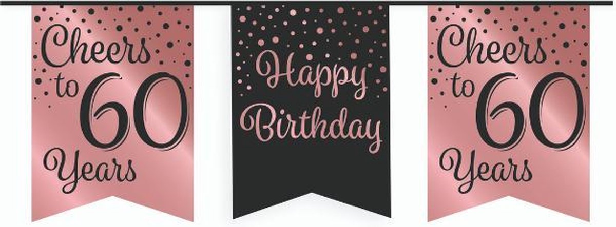 Vlaggetjesslinger - 60 jaar - zwart en rosé goud