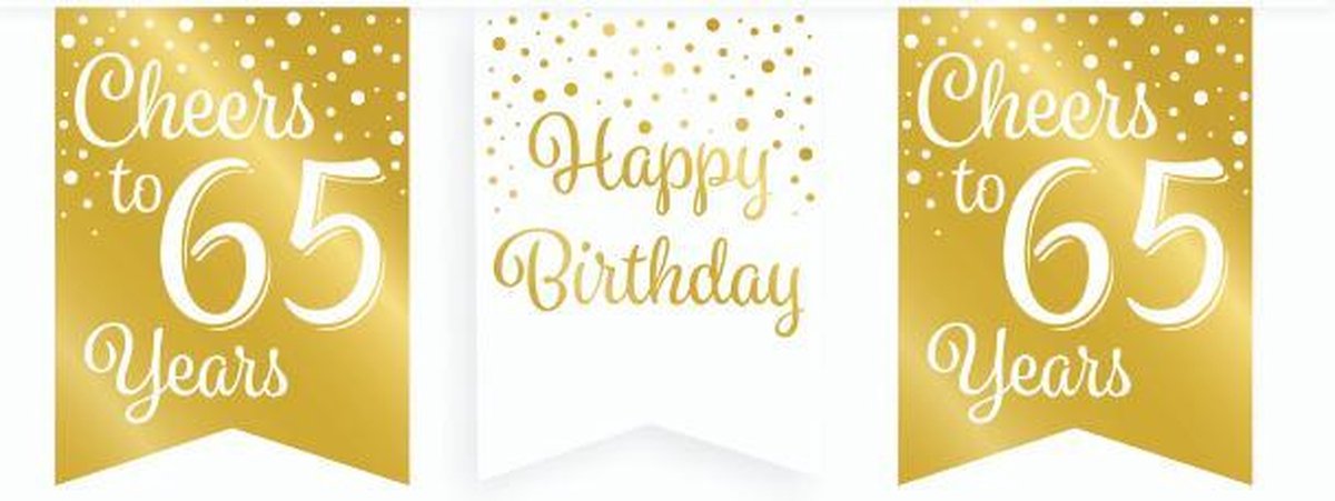 Vlaggetjesslinger - 65 jaar - wit en goud