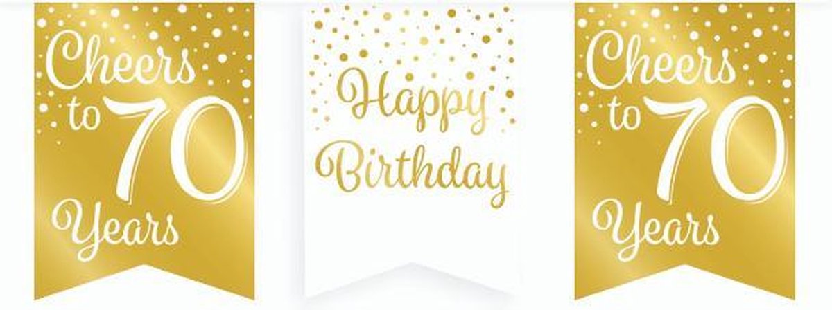 Vlaggetjesslinger - 70 jaar - wit en goud