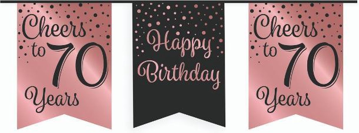 Vlaggetjesslinger - 70 jaar - zwart en rosé goud