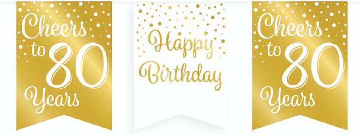 Vlaggetjesslinger - 80 jaar - wit en goud