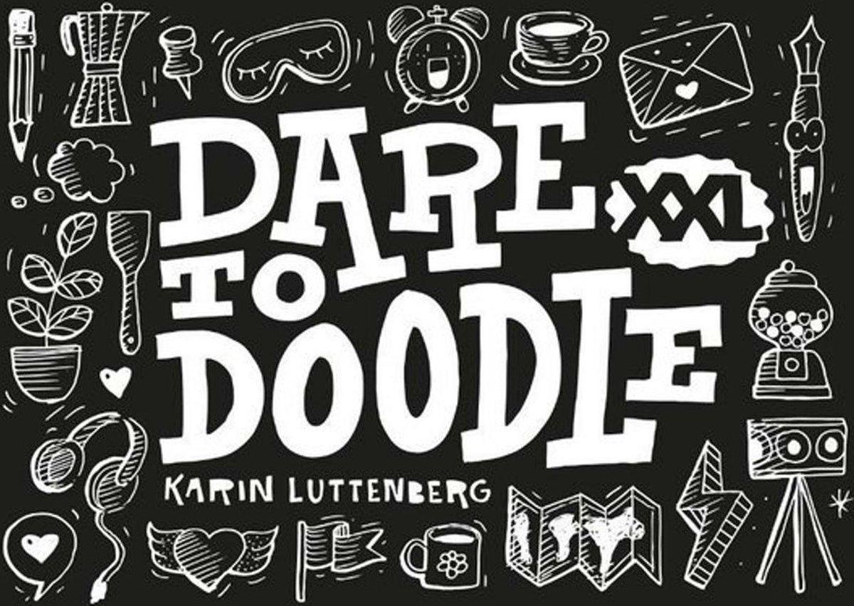 Dare to Doodle XXL Boek + 1 Doodle Oefenblok A5 Staand Formaat, Wire-O gebonden + 1 Doodle Stencil + 1 Flex Liniaal 15cm