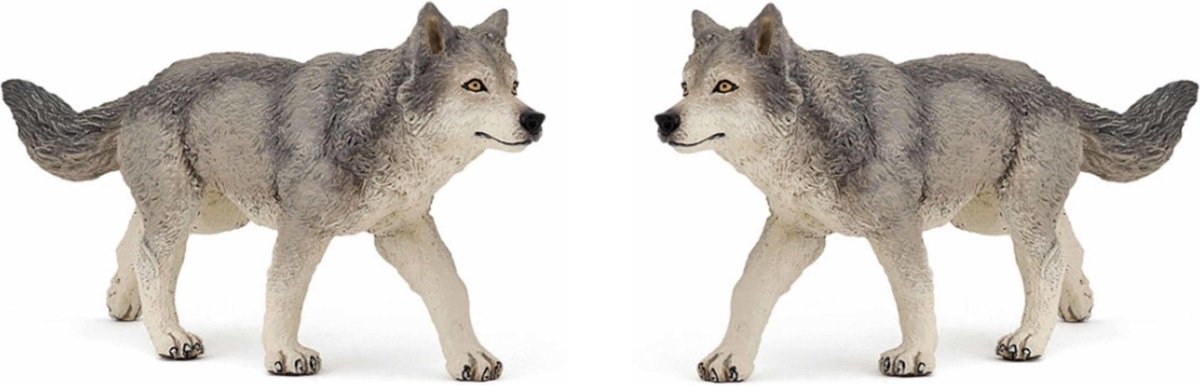 Set van 3x stuks plastic speelgoed figuur grijze wolf/wolven 12 cm. Speel dieren voor kinderen