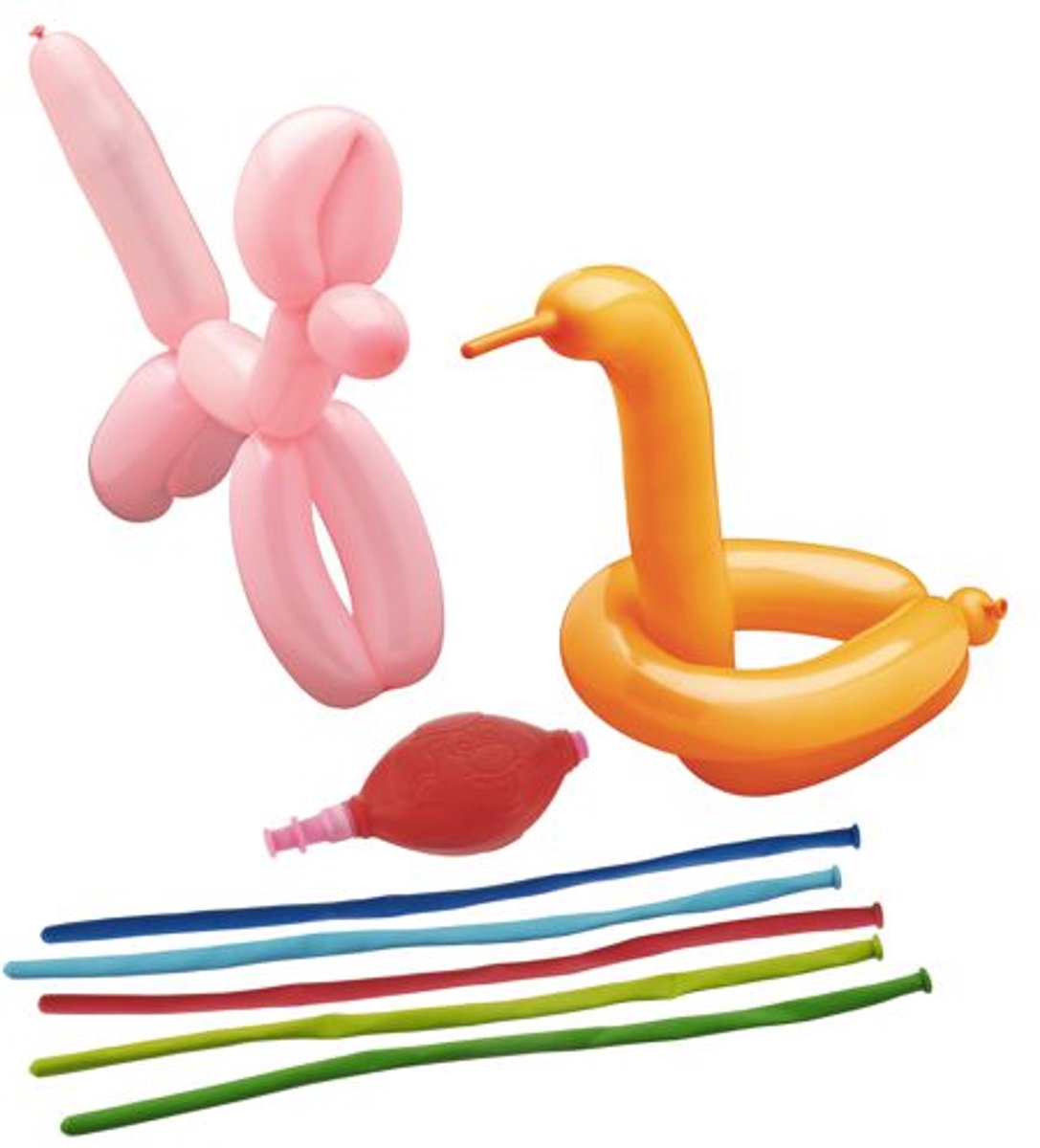 5 Modelleerballonnen 120 cm assorti kleuren met pomp