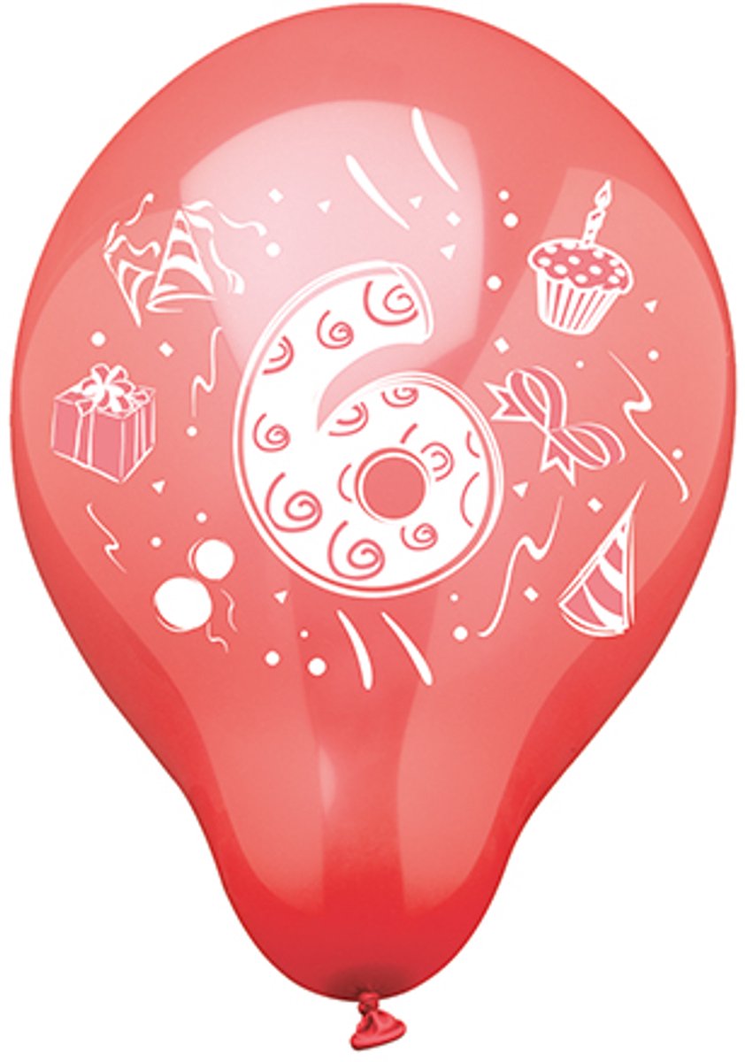 6 Cijferballonnen Ø 25 cm assorti kleuren 6