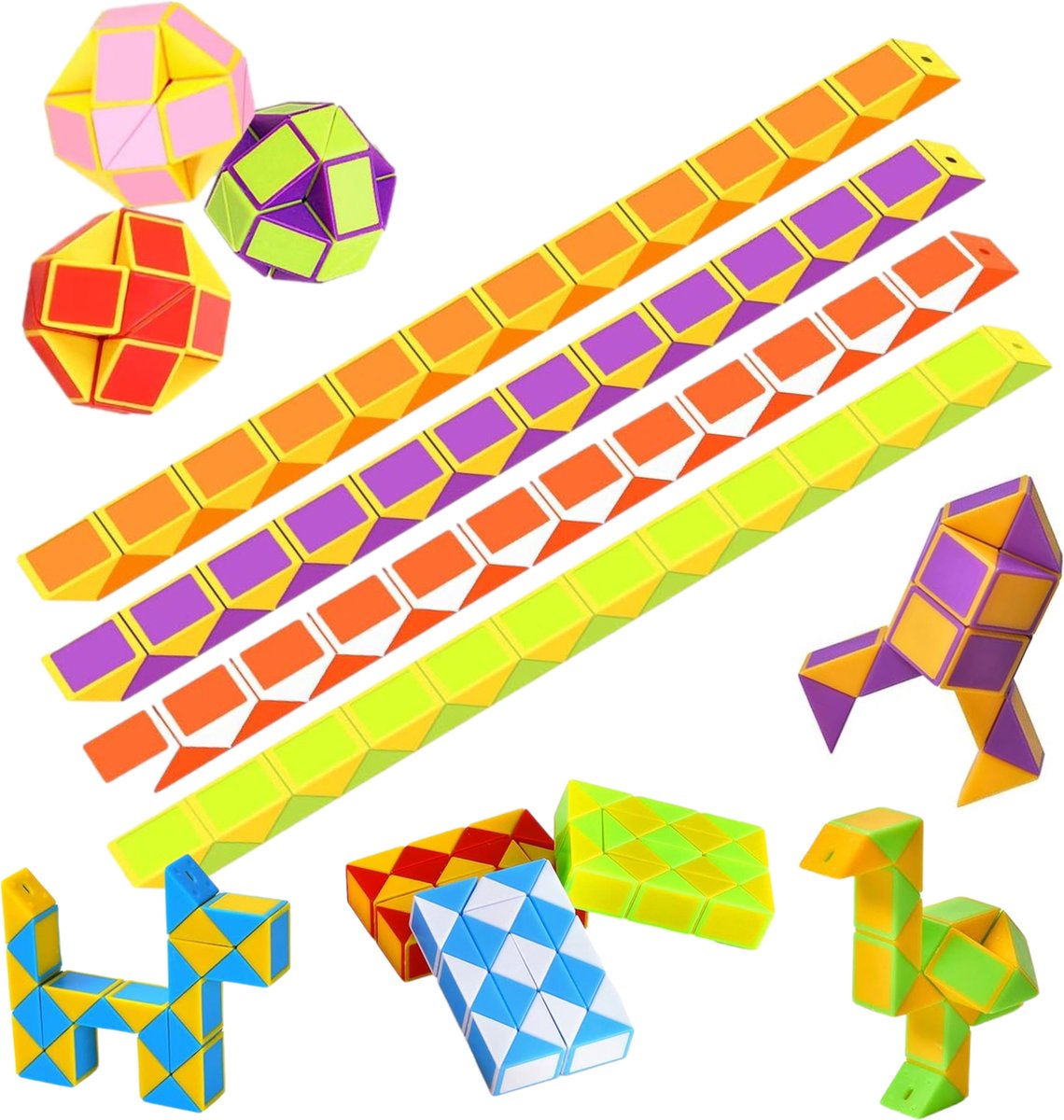 Partizzle 12x Fidget Toys Slangen Pakket - Puzzel Slang Uitdeelcadeautjes - Sensorisch / Educatief Klein Speelgoed - Grabbelton Traktatie Cadeautjes - Voor Kinderen & Peuters - Gekleurd